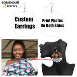 African Wooden Drop Earrings Customized Round Wood Ear Dangle