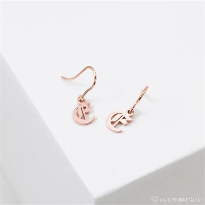 Old English Single Letter Earrings Stainless Steel Women's Jewelry