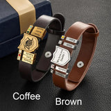 Personalized Shield Bracelets Name Man Engraved Leather Bracelet