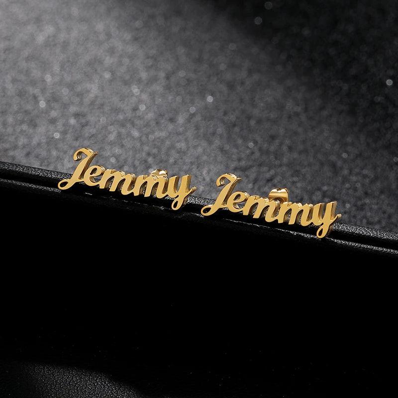 Cursive Nameplate Stud Earrings Stainless Steel Jewelry Gift
