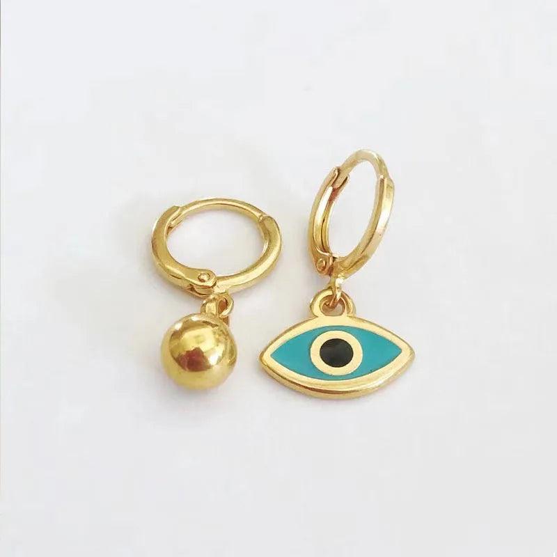 Punk Style Eye Pendant Earrings Asymmetric Copper Plating Gold-color oorbellen