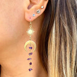 Rose Quartz Moon Earrings Sun Moon Raw Crystal Clear Quartz Witch