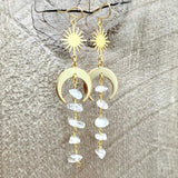 Rose Quartz Moon Earrings Sun Moon Raw Crystal Clear Quartz Witch
