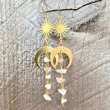 Rose Quartz Moon Earrings Sun Moon Raw Crystal Clear Quartz Witch