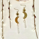 Moon Phase Earrings, Raw Crystal Earrings