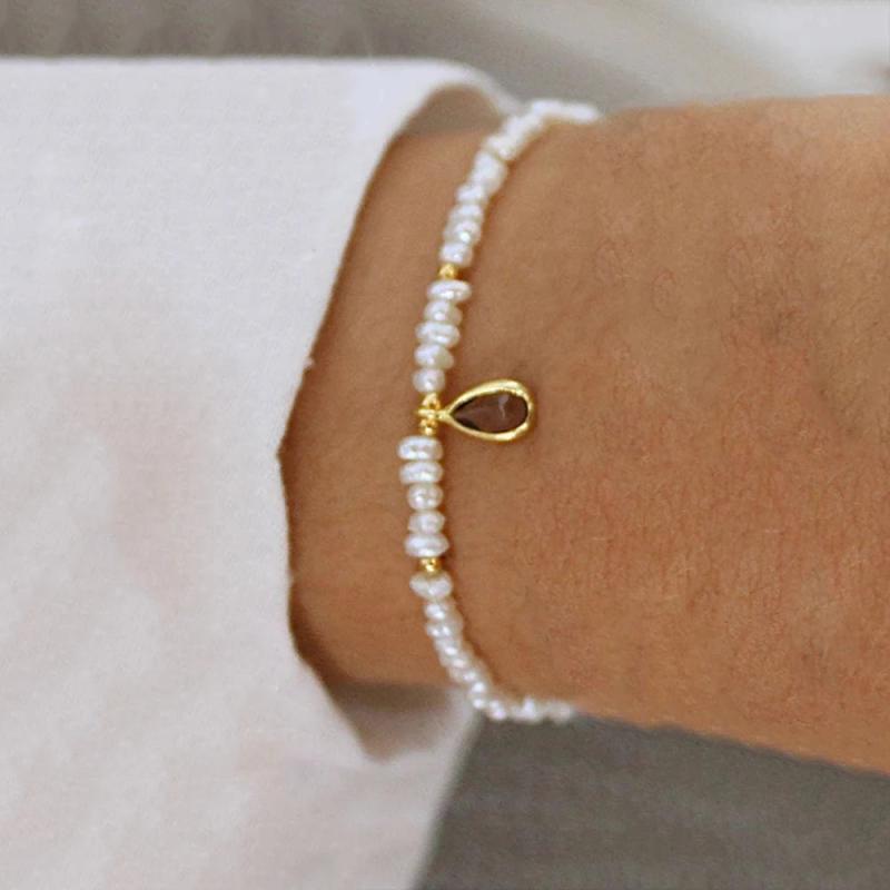 Retro Charm Pearl Crystal Beads Bracelet Zircon Pendant Bangle