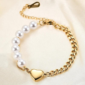 Stainless Steel Pearl Heart Bracelet Adjustable Size Girls Gift
