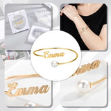 Personalized Pearl Bangle Name Bracelet Stainless Steel Adjustable