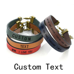 Custom Engraved Wrap Leather Bracelet for Men and Women