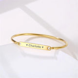 Engraving Name Bracelet Bangles for Women Girl Stainless Steel Open Bangle