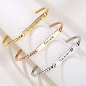 Engraving Name Bracelet Bangles for Women Girl Stainless Steel Open Bangle