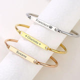 Engraving Name Bracelet Bangles for Women Girl Stainless Steel Open Bangle