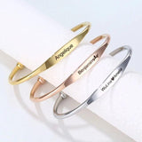 Engraving Name Bracelet Bangles for Women Girl Stainless Steel Open Bangle