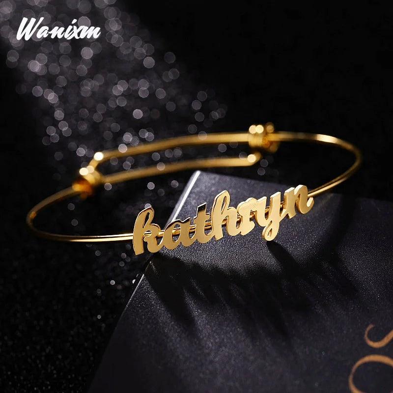 Name Bracelet Women Stainless Steel Metal Expandable Bracelet DIY Bangle
