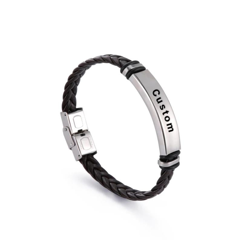 Cazador Personalized Leather Engraved Bracelet Men's Bangle