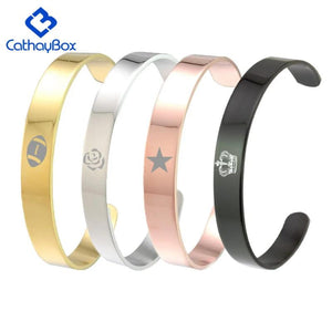 Personalized Engrave Name Bangle Bracelet Men Silver Rose 316L Stainless Steel