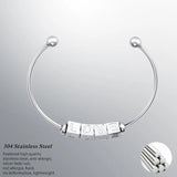 FLYANGE Initial Letter Beads Bangle,Stainless Steel Alphabet Beads Bracelet
