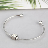 FLYANGE Initial Letter Beads Bangle,Stainless Steel Alphabet Beads Bracelet
