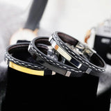 Custom Leather Bracelets for Men - Stainless Steel Double Layer Bracelets