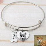 Personalized Pet Portrait Bracelet with Picture - Pet Name Bangle for Women