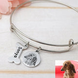Personalized Pet Portrait Bracelet with Picture - Pet Name Bangle for Women