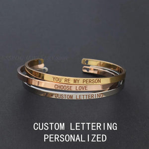 Personalized Name Engraved Metal Bracelet Bar Charm Cuff Bracelet