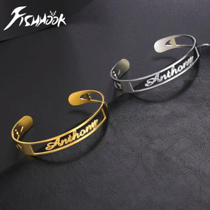 Fishhook Name Bangle Personalized Bracelet Adjustable Cuff Wristband