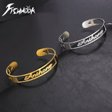 Fishhook Name Bangle Personalized Bracelet Adjustable Cuff Wristband