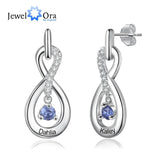 Personalized Silver Infinity Name Earrings with Birthstone Engraving