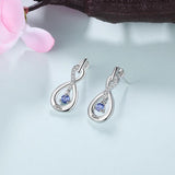Personalized Silver Infinity Name Earrings with Birthstone Engraving