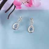 Personalized Silver Infinity Name Earrings with Birthstone Engraving