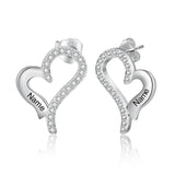 Personalized Name Engraved Heart Stud Earrings with CZ - Birthday Gift
