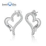 Personalized Name Engraved Heart Stud Earrings with CZ - Birthday Gift