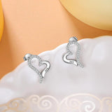 Personalized Name Engraved Heart Stud Earrings with CZ - Birthday Gift