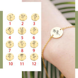 Birth Flower Name Bracelet Stainless Steel Personalized Name Bangle