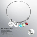 Engraved Mom Heart Birthstone Bracelet with Names Bangle