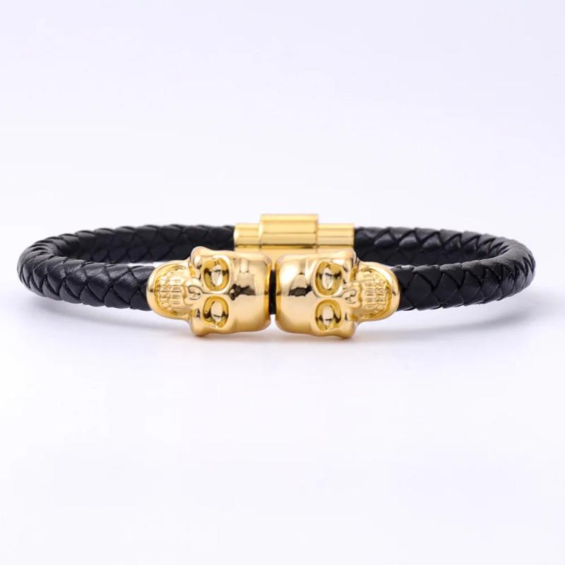 Men Bracelet Bangle Alloy Leather Husband Boyfriend Gift
