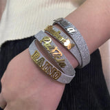 Custom Name Bangle Leather Bracelet Stainless Steel Couple Gift