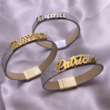 Custom Name Bangle Leather Bracelet Stainless Steel Couple Gift