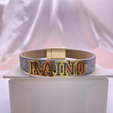 Custom Name Bangle Leather Bracelet Stainless Steel Couple Gift