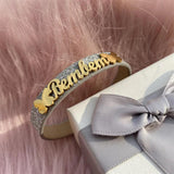 Custom Name Bangle Leather Bracelet Stainless Steel Couple Gift