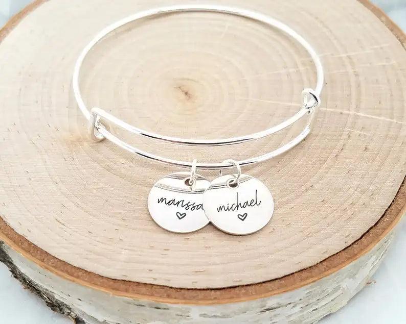 Personalized Bangle Bracelet for Girlfriend - Valentine's Day Gift