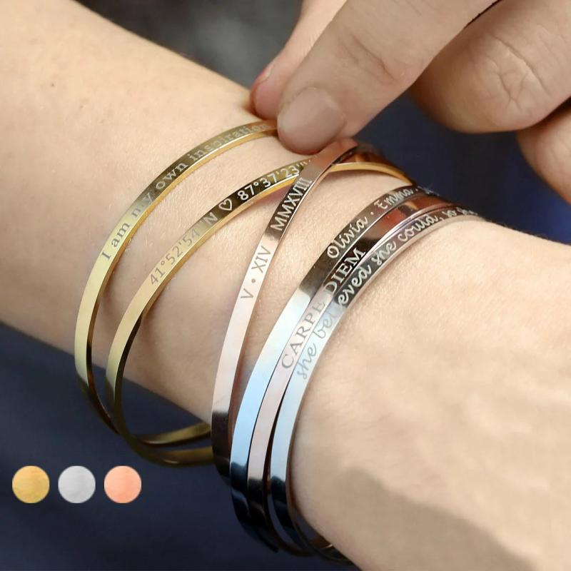 Personalized Name Engraved Stainless Steel Cuff Bracelet