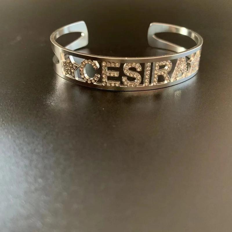 Personalized Letter Bracelet Crystal Stainless Steel Bangle
