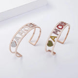 Personalized Stainless Steel Cuff Bracelet with Zircon Letter Design