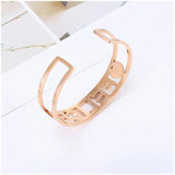 Personalized Stainless Steel Cuff Bracelet with Zircon Letter Design