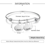 Personalized Name Heart Charms Bangle Bracelet
