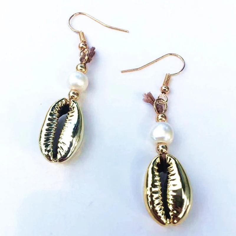 Golden Hook Seashells Earrings Boho Jewelry