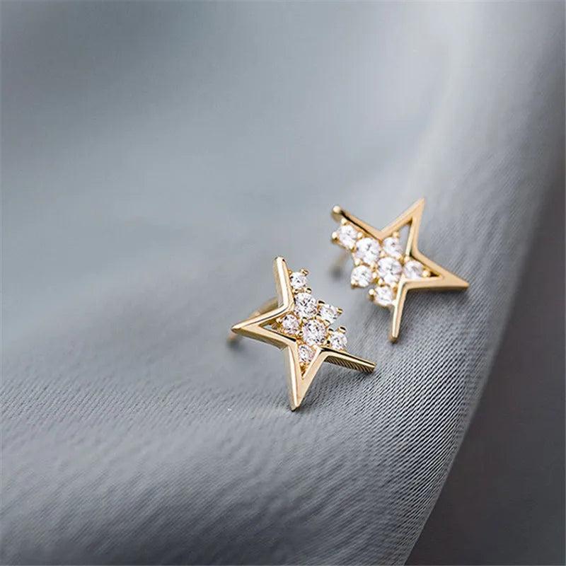 925 Silver Style Star Zircon Stud Earrings Women Dating Jewelry
