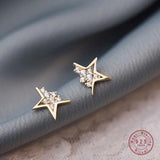 925 Silver Style Star Zircon Stud Earrings Women Dating Jewelry